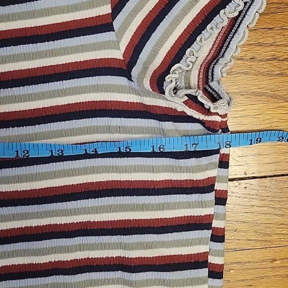 American Eagle Striped Crop Top Lettice Hem Summer Utility Y2K 90s Retro Size L - Picture 4 of 5